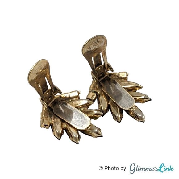 Vintage Brown Black Navette Chevron Gold Tone Clip On Earrings - Picture 8 of 9